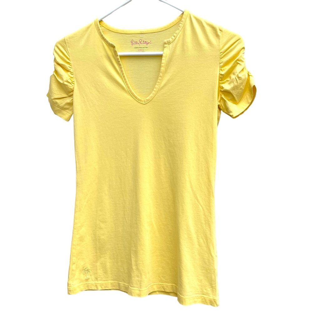 Lilly Pulitzer Women’s Shirt Top Size Extra Small Lana Slub Ruched Sleeve Yellow - Picture 5 of 8